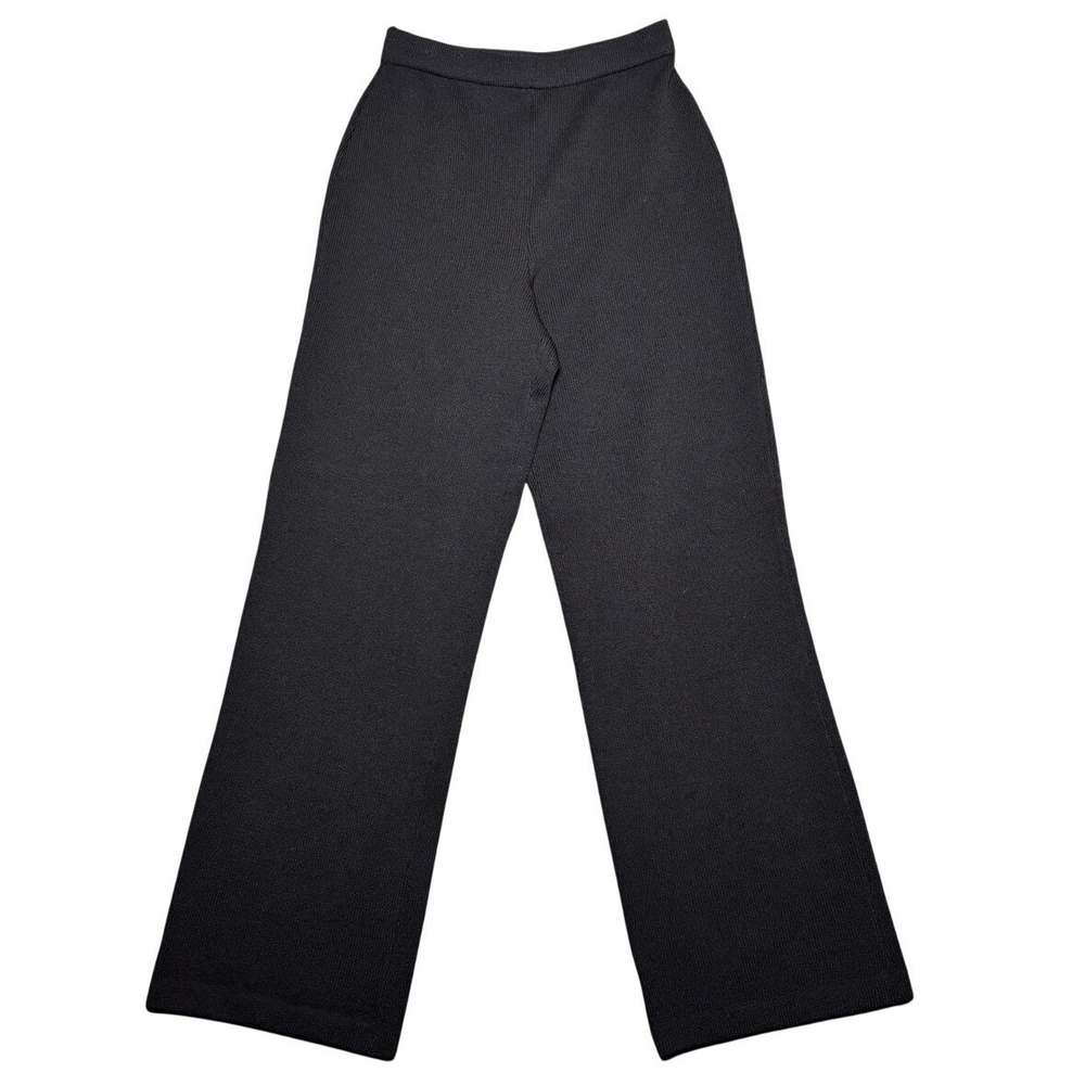 St. John Basics Black High Rise Wide Leg Santana Knit Pull On Pants Women Size 4